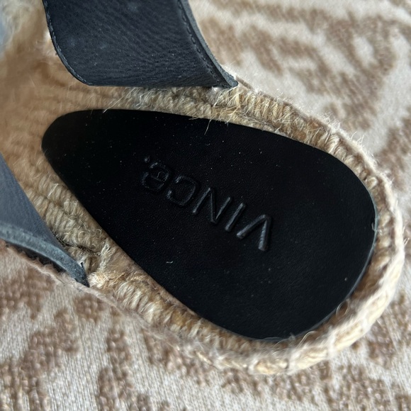 Black leather sandals espadrilles ankle strap velcro closure - Picture 12 of 14